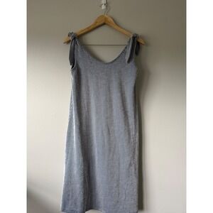 Wandering Dreams Dress M Blue White Striped Tie Shoulder‎ V-Neck Pockets Ribbed